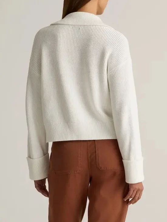 Quince 100% Organic Cotton Fisherman Collared Cardigan In Ivory Size Large - Picture 3 of 7